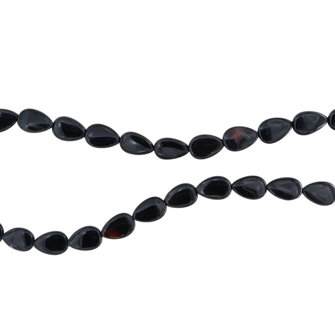Smykkestensperler, string, onyx dråbe flad, 39 cm/15 x 10 mm, storkøb BOC