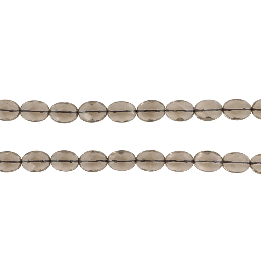Smykkestensperler, string, røgkvarts oval facetteret, 40 cm/10x3 mm BOC