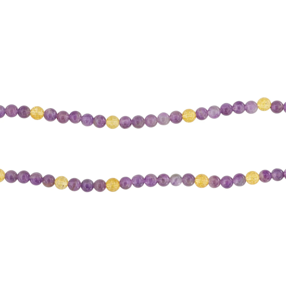 Smykkestensperler, string, ametyst/citrin rund, 38 cm/6 mm, storkøb BOC