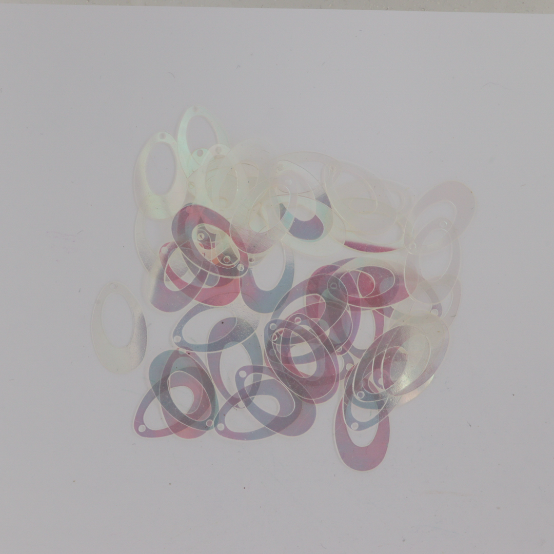 Palietter, ovale, 22x14mm, transparent med regnbueskær, 10-40g