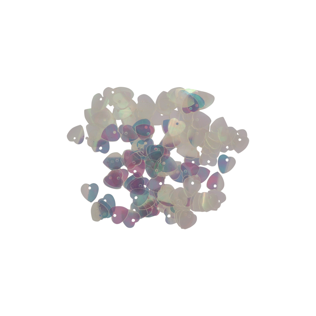 Palietter, hjerte, 10x10mm, transparent med regnbueskær, 10-40g