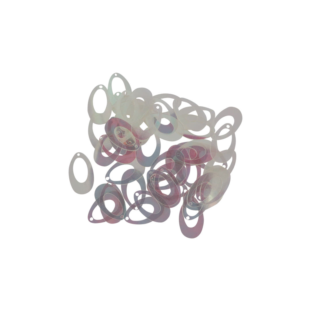 Palietter, ovale, 22x14mm, transparent med regnbueskær, 10-40g