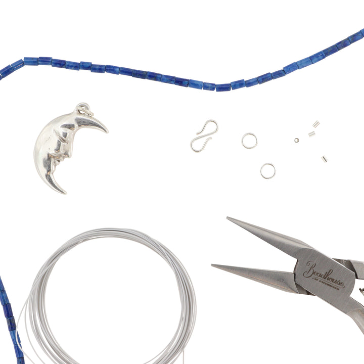 Find Diy kit, halskæde kit med sodalit rørperler, sterlingsølv hos Beadhouse of Copenhagen i dag, med en altid hurtig levering!