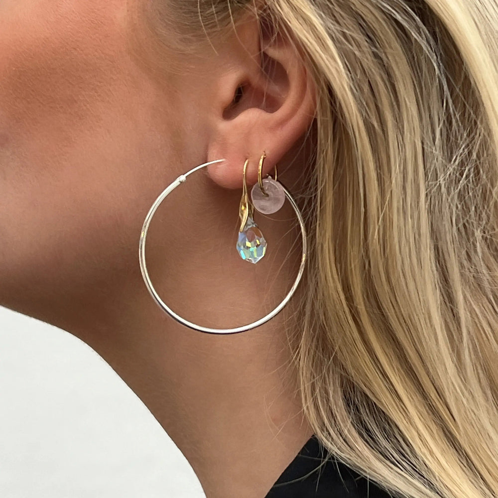 Øreringe, hoops, 50 mm, forgyldt og sterlingsølv BLT