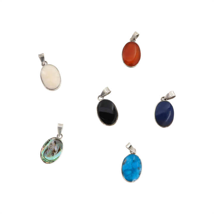 Vedhæng, oval m. sten, sterlingsølv, 15mm, flere varianter Beadhouse of Copenhagen