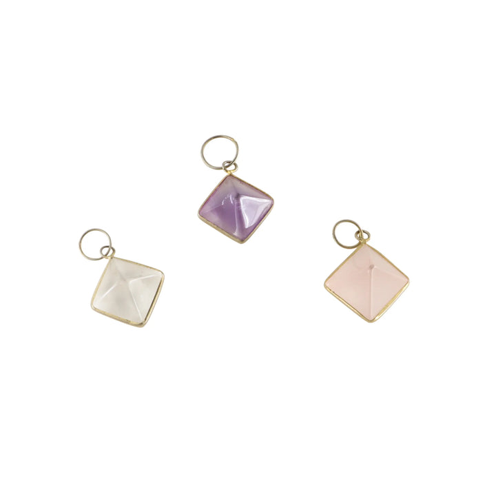 Vedhæng, diverse, kvardrat med krystal, forgyldt sterlingsølv Beadhouse of Copenhagen