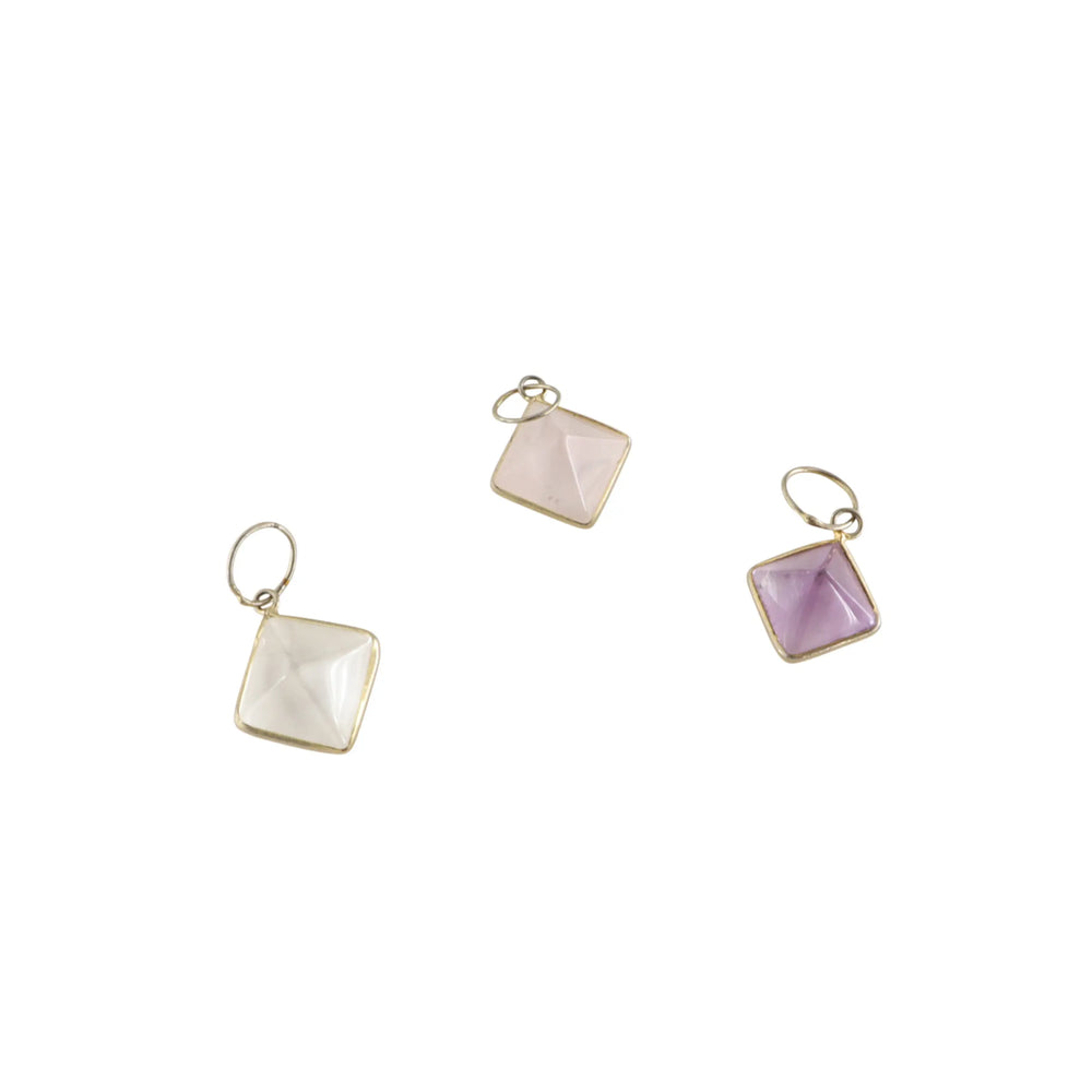 Vedhæng, diverse, kvardrat med krystal, forgyldt sterlingsølv Beadhouse of Copenhagen