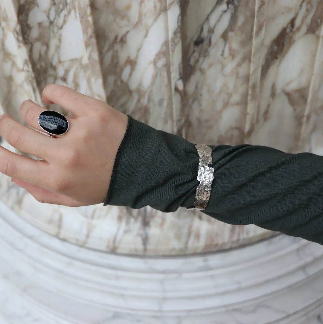 Armbånd, åben organisk armring, forgyldt og forsølvet messing, 16cm, justerbar Greece