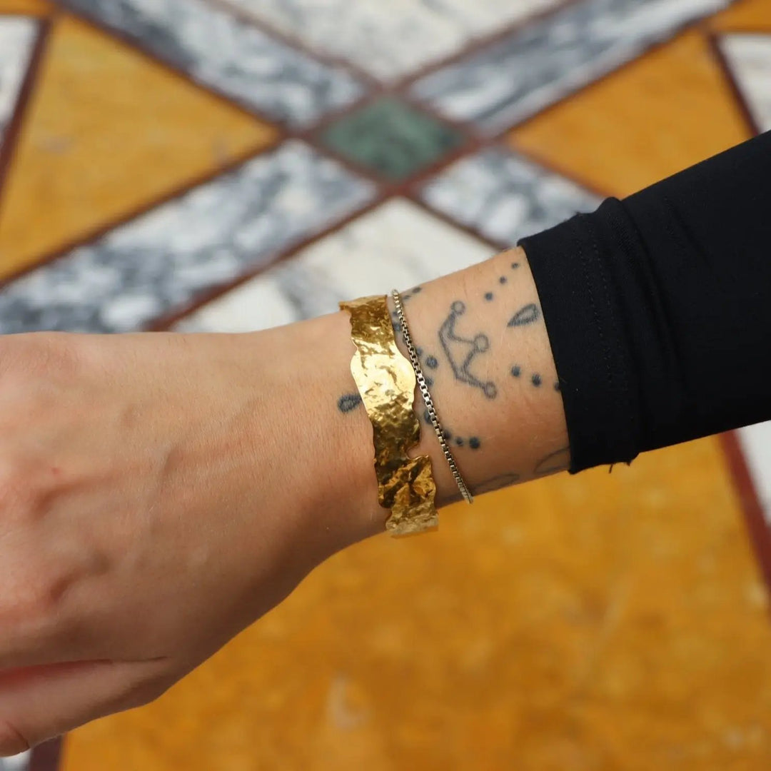 Armbånd, åben organisk armring, forgyldt og forsølvet messing, 16cm, justerbar Greece