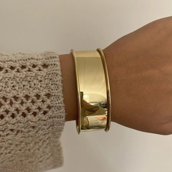 Armbånd, chunky armring, forgyldt og forsølvet messing, 17cm, justerbar Greece