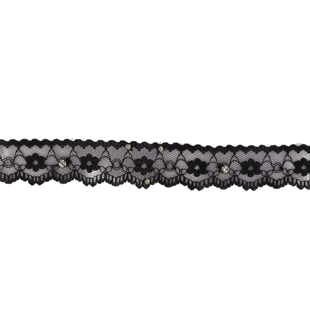 Halskette, Halsband mit Spitze und Glasperlen, Simii, oxidiertes Messing 