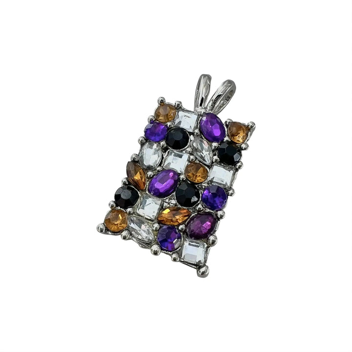 Anhänger mit Glaskristallen, versilbertes Messing, oval und rechteckig 