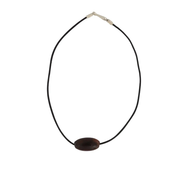 Halskette, Lederband mit Holzperle, 37 cm 