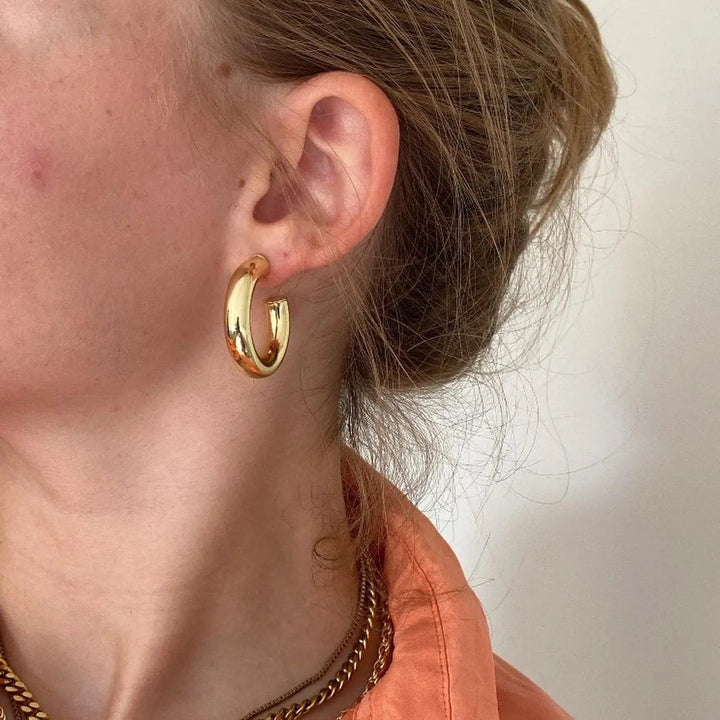 Øreringe, chunky hoops, 30x 6mm i forgyldt og forsølvet messing Greece