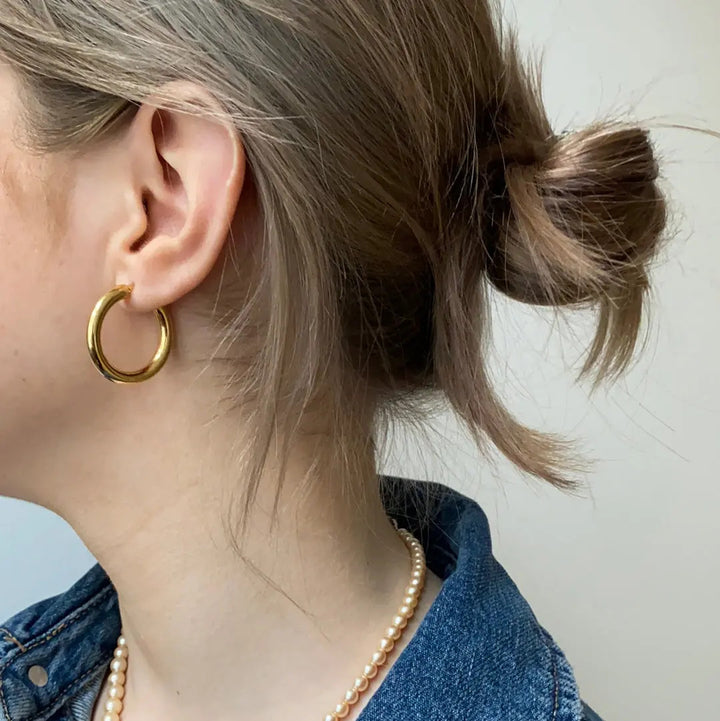 Øreringe, hoops, forgyldt sterlingsølv, 28 x 4 mm 117c Italy