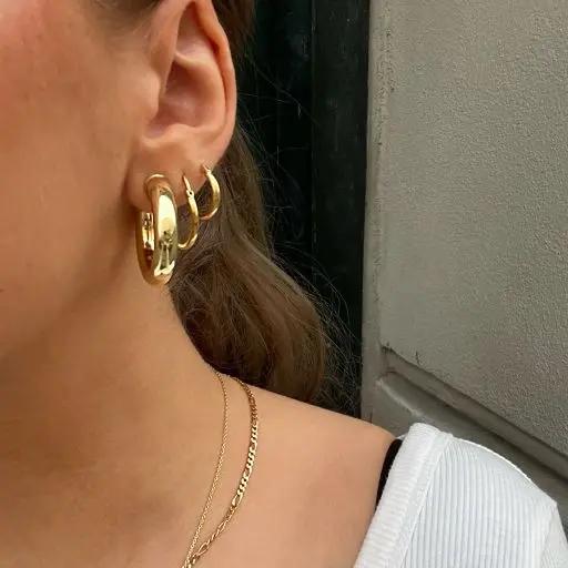 Øreringe, chunky hoops, 30x 6mm i forgyldt og forsølvet messing Greece