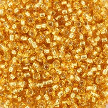 Guld glasperler, miyuki rocailles seed beads, silverlined dark gold Krea