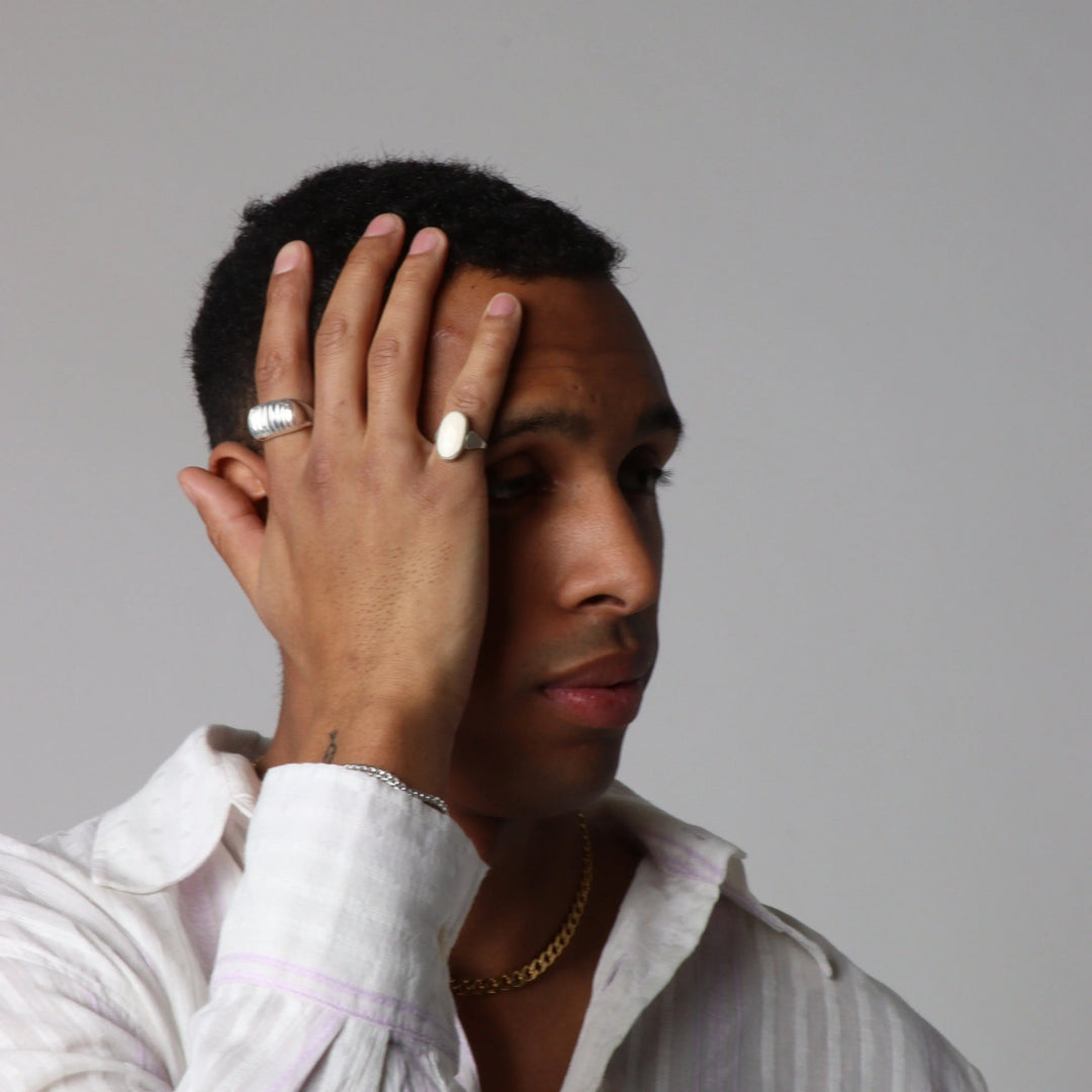 Fingerring, chunky rillet ring, sterlingsølv og forgyldt sterlingsølv OK Silver