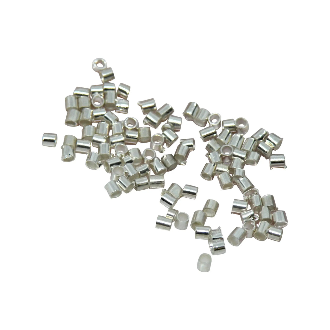 Klemmperlen aus versilbertem Messing, zylindrisch, 1x1,5mm 