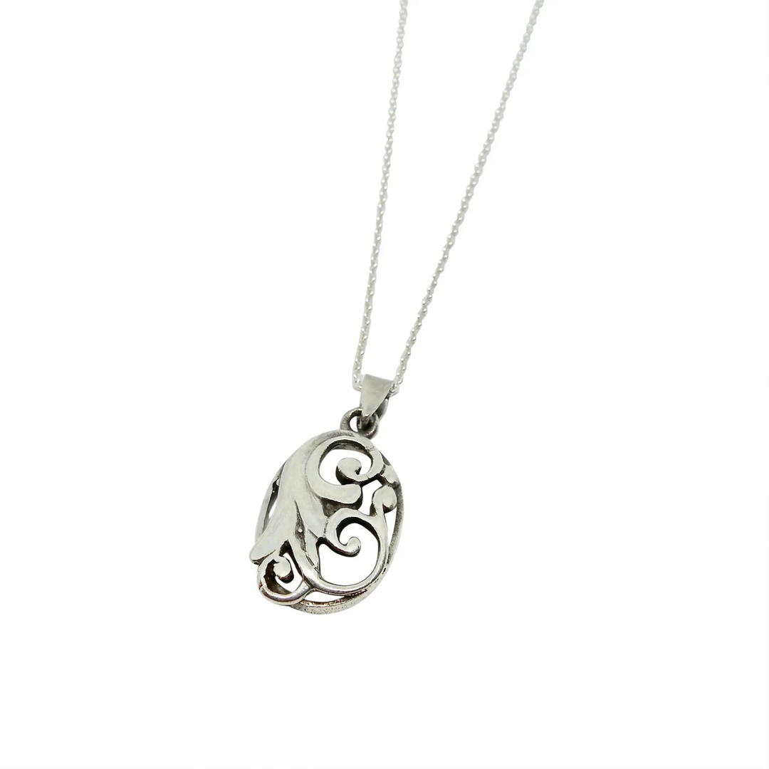 Anhänger, ovaler Charm mit Blatt, Sterlingsilber 