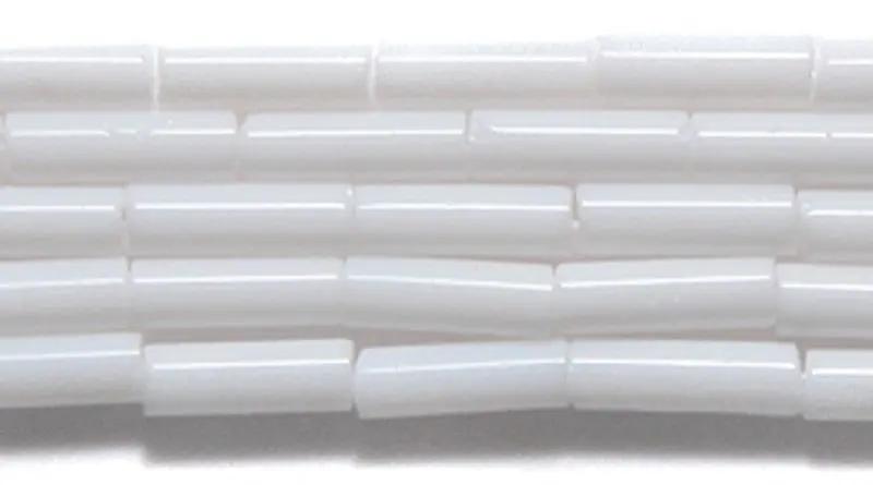 Hvide glasperler, preciosa cut bugles, opaque white, 4,6 mm Preciosa