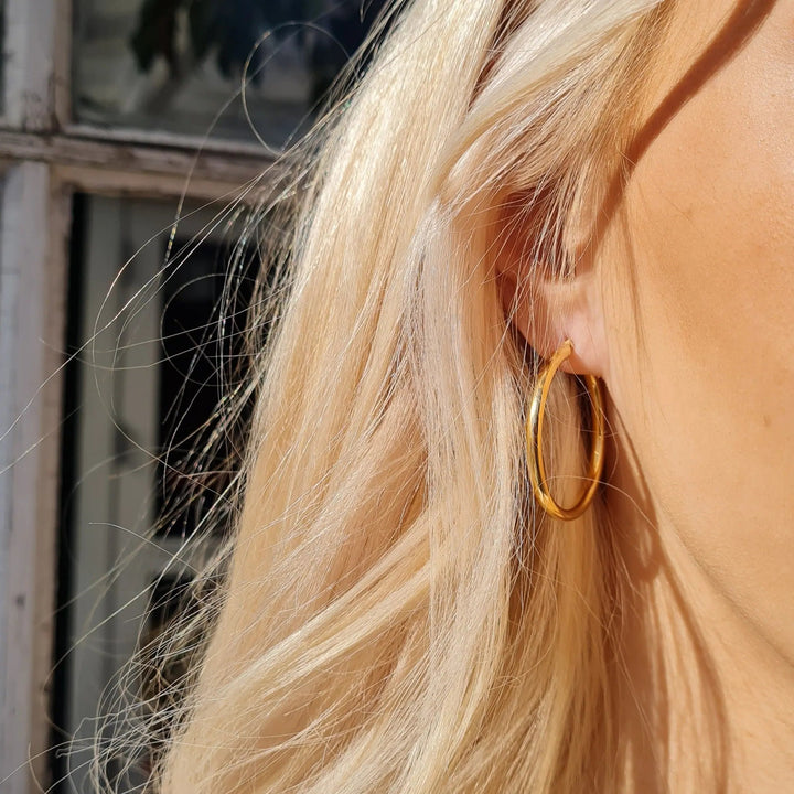 Øreringe, hoops, forgyldt sterlingsølv, 36 x 3 mm 103e Italy