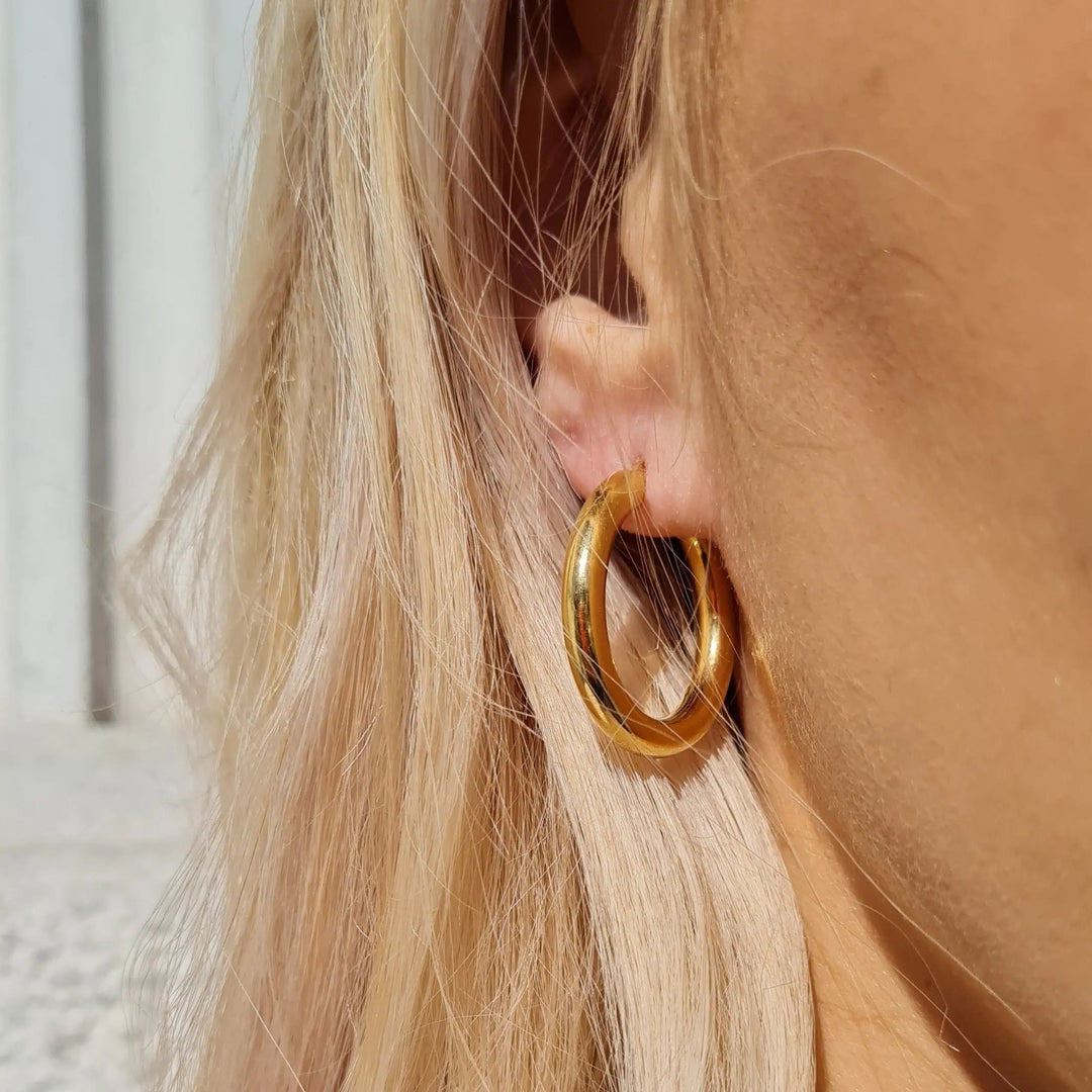 Øreringe, hoops, forgyldt sterlingsølv, 28 x 4 mm 117c Italy