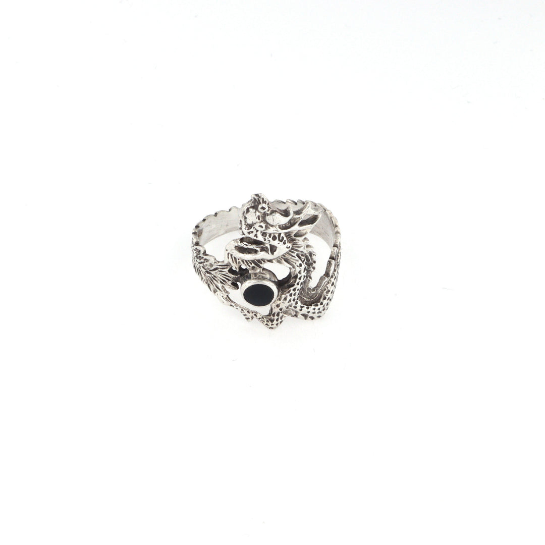 Fingerring drage i sterlingsølv og forgyldt sterlingsølv med turkis og onyx Beadhouse of Copenhagen