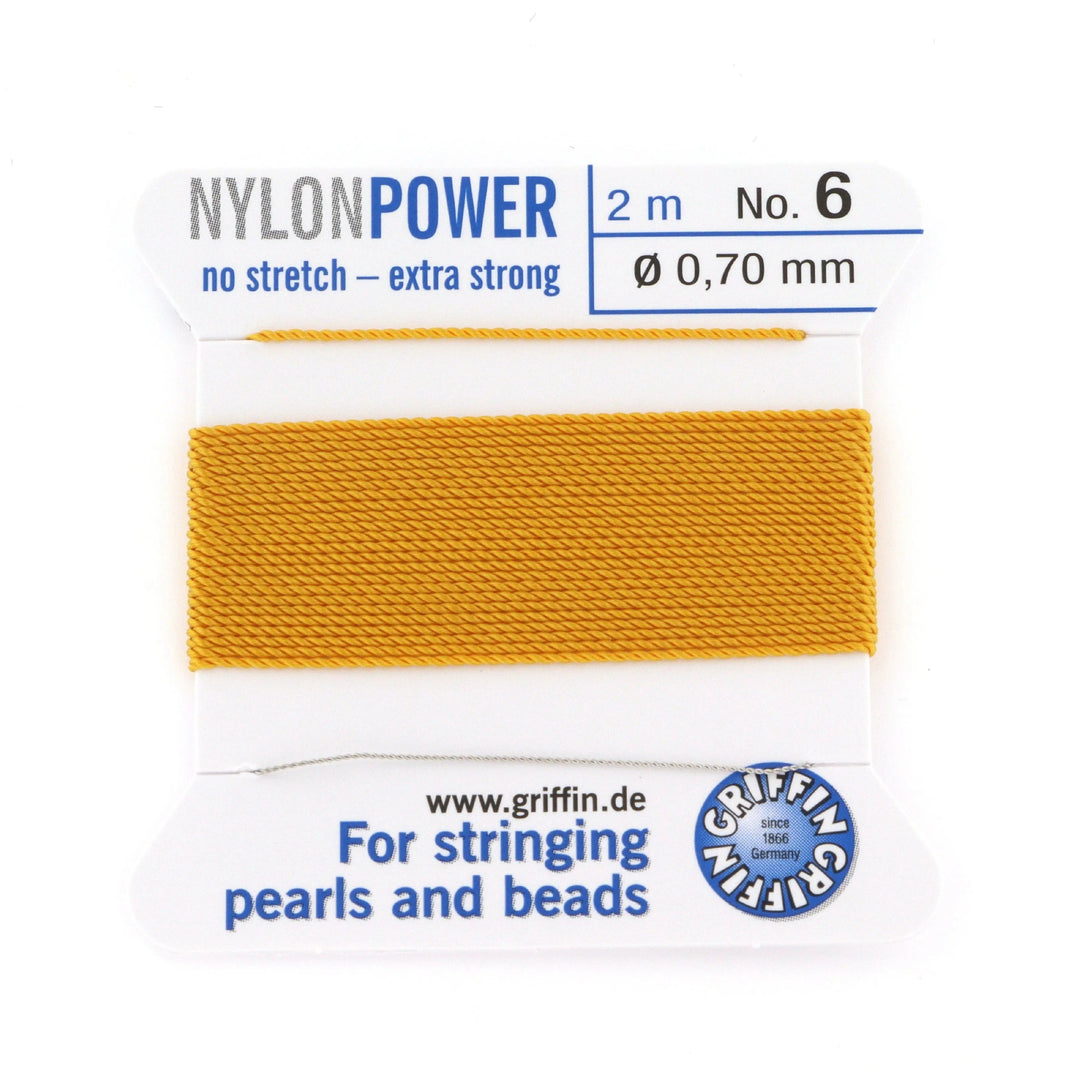 Perlesnor, griffin nylonpower mørk gul m. nål, nylon, 2 m Fritz