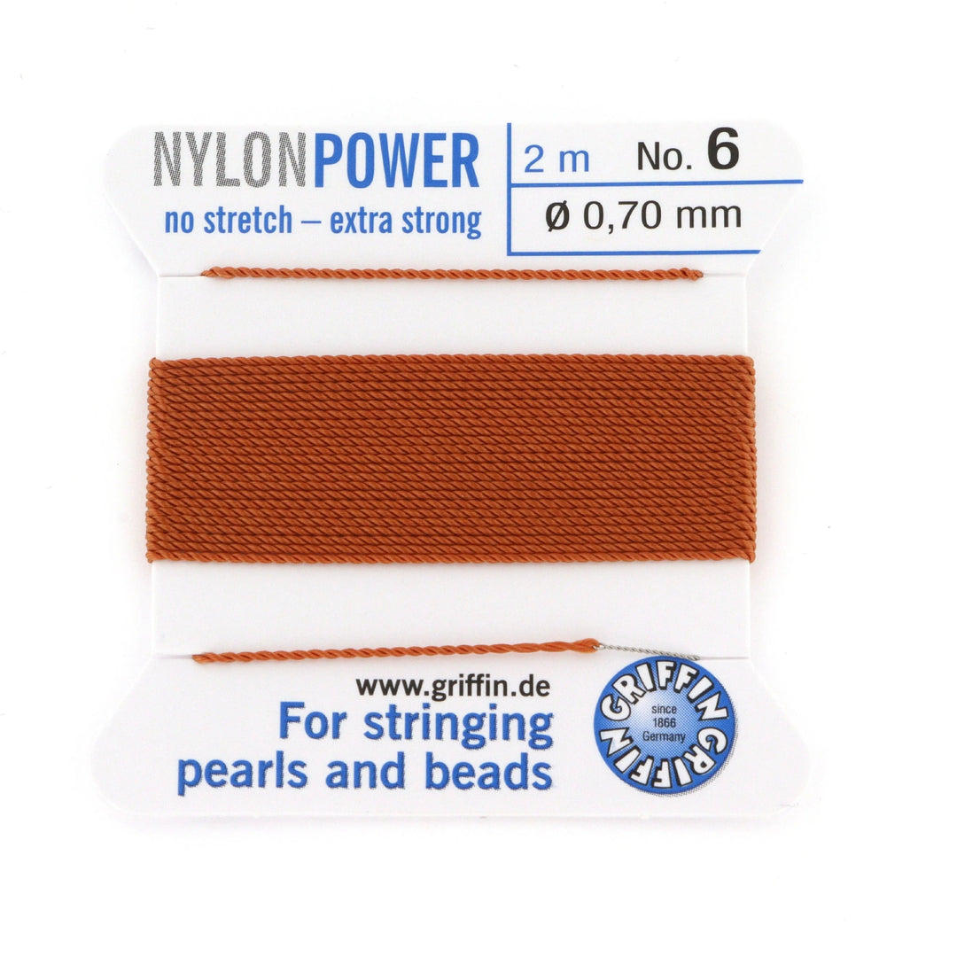 Perlesnor, griffin nylonpower karneol m. nål, nylon, 2 m Fritz