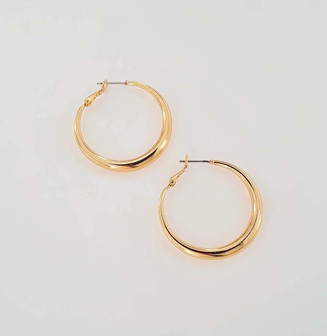 Øreringe, graduerede hoops, forsølvet og forgyldt messing, 39 x 6 mm Greece