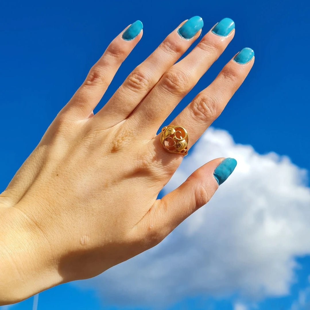 Fingerring, skønvirke med blade og snirkler, sterlingsølv og forgyldt Beadhouse of Copenhagen