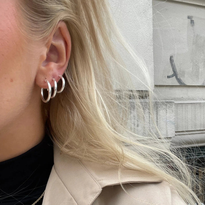 Øreringe, hoops, 18mm, sterlingsølv og forgyldt sterlingsølv BLT