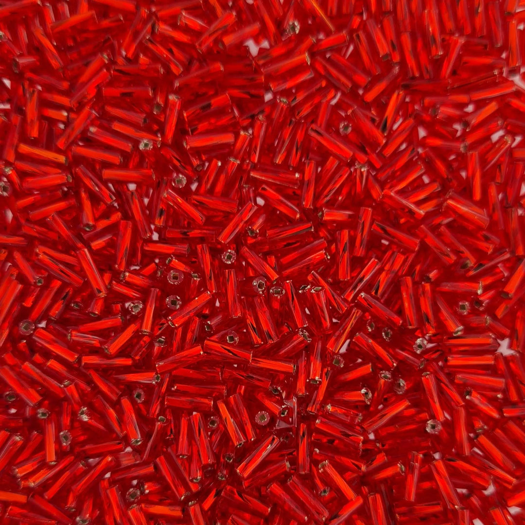 Røde glasperler, preciosa cut bugles,twisted silverlined red 4,6 mm Preciosa BOC