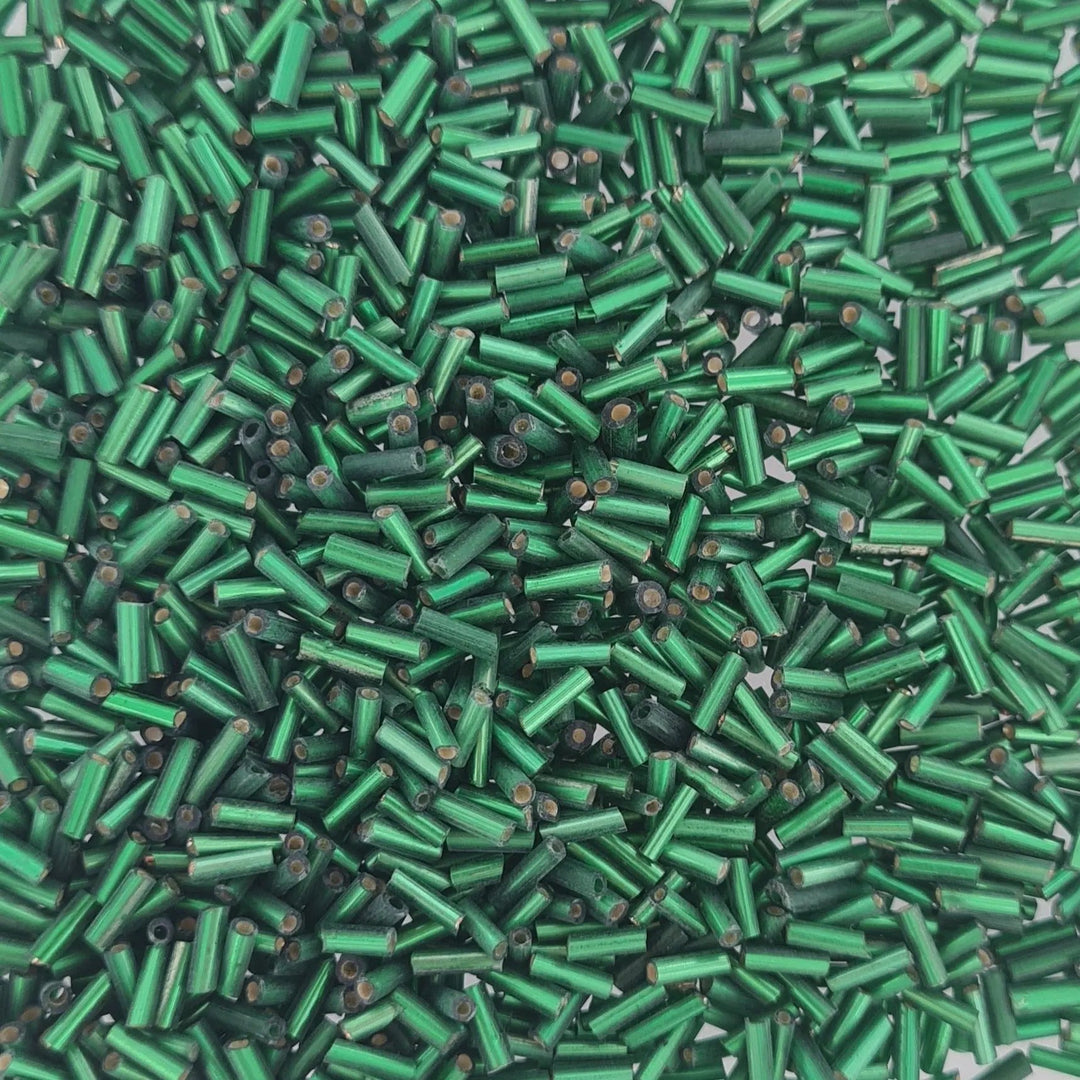 Grønne glasperler, preciosa cut bugles, silverlined dark green, 4,6 mm Preciosa BOC