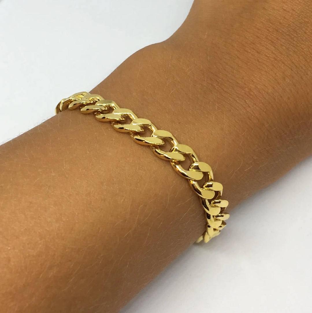 Armbånd, ekstra chunky panser facet, forgyldt sterlingsølv, 16-22 cm/7,4 mm Spain