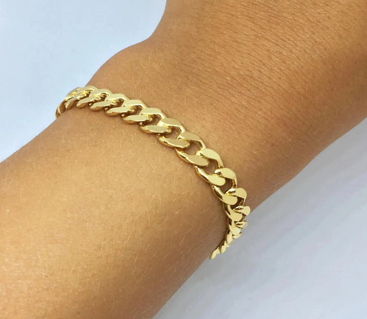 Armbånd, chunky panser facet kæde, forgyldt sterlingsølv, 17-21 cm/6,6 mm Spain