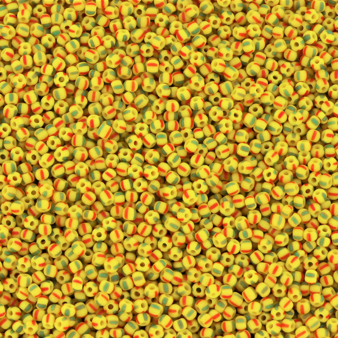 Stribede glasperler, preciosa, gul/rød/grøn stribet Preciosa