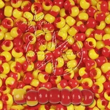 Multifarvede glasperler, preciosa, red and yellow harlequin Preciosa