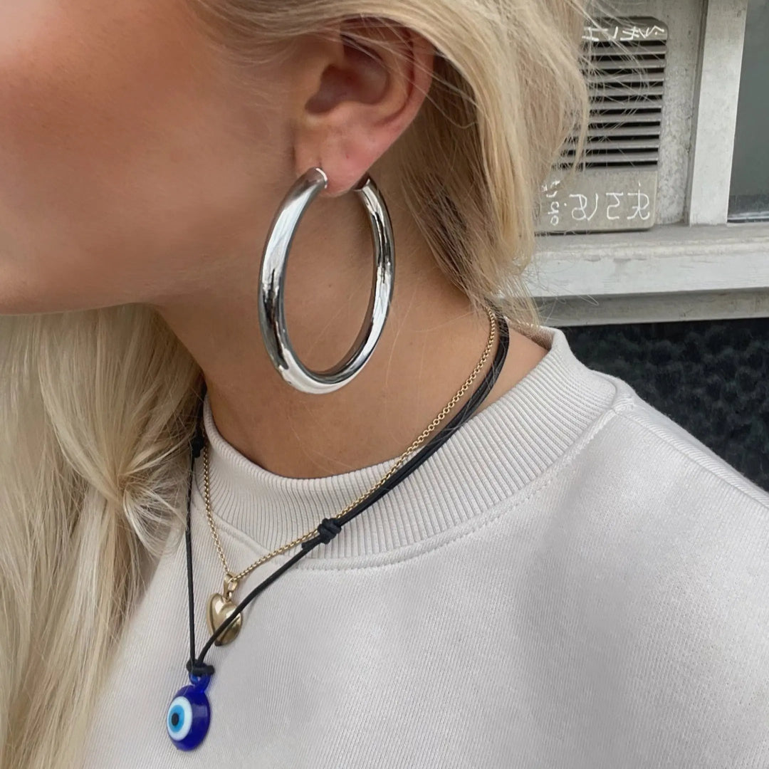 Øreringe chunky hoops i forgyldt og forsølvet messing, 60x6mm Greece