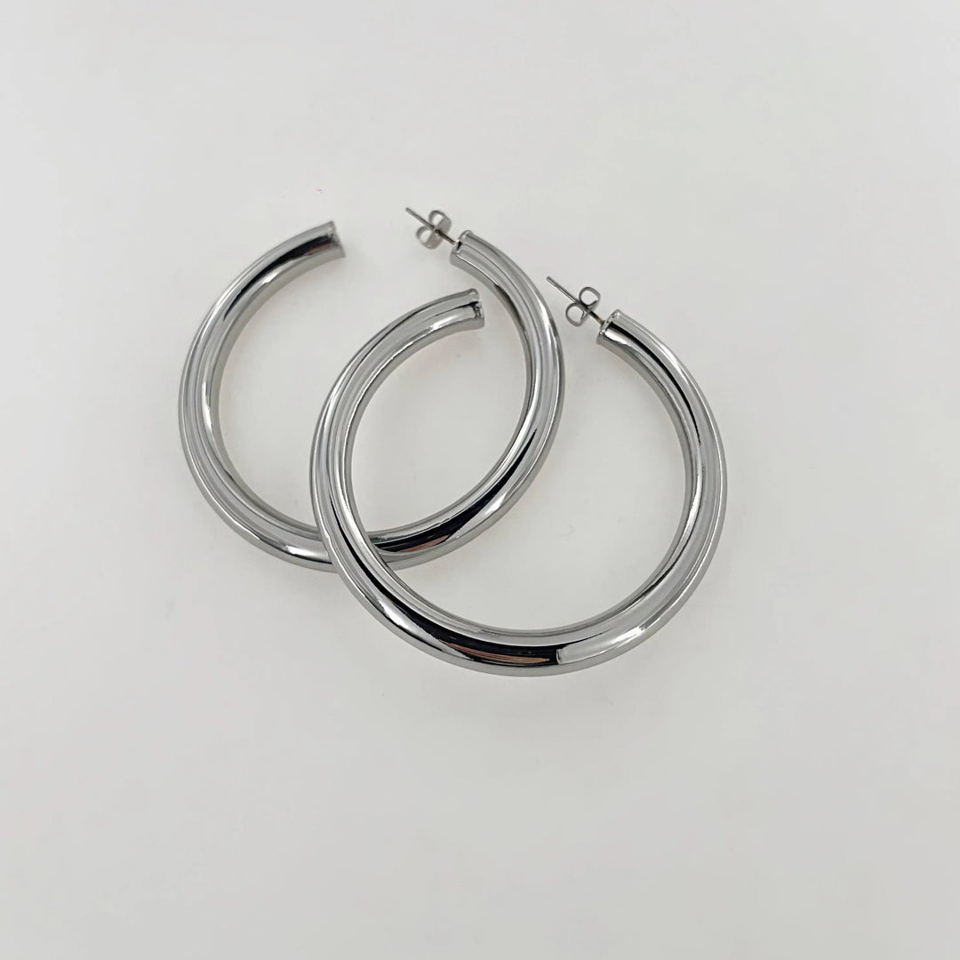 Øreringe chunky hoops i forgyldt og forsølvet messing, 60x6mm Greece