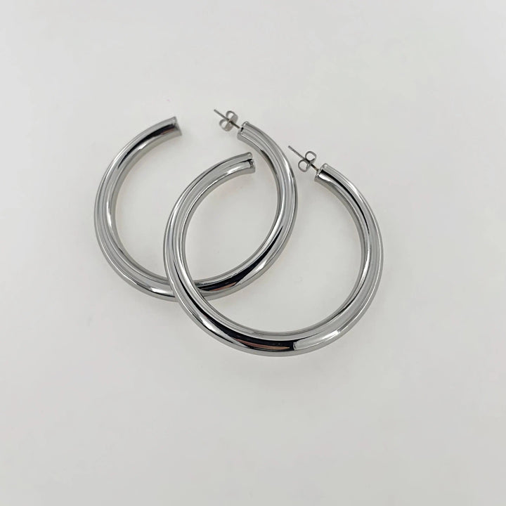 Øreringe chunky hoops i forgyldt og forsølvet messing, 60x6mm Greece