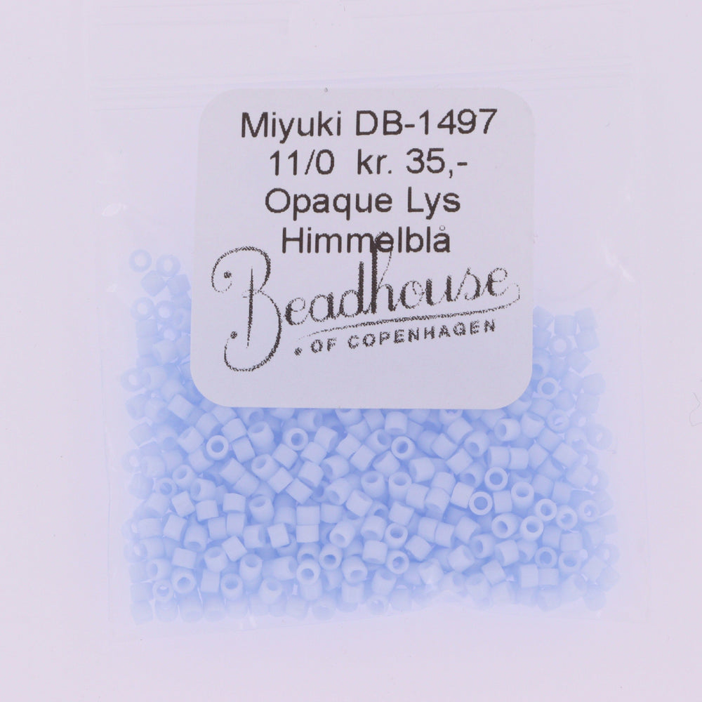 Blå glasperler, miyuki delica beads, opaque light sky blue Krea