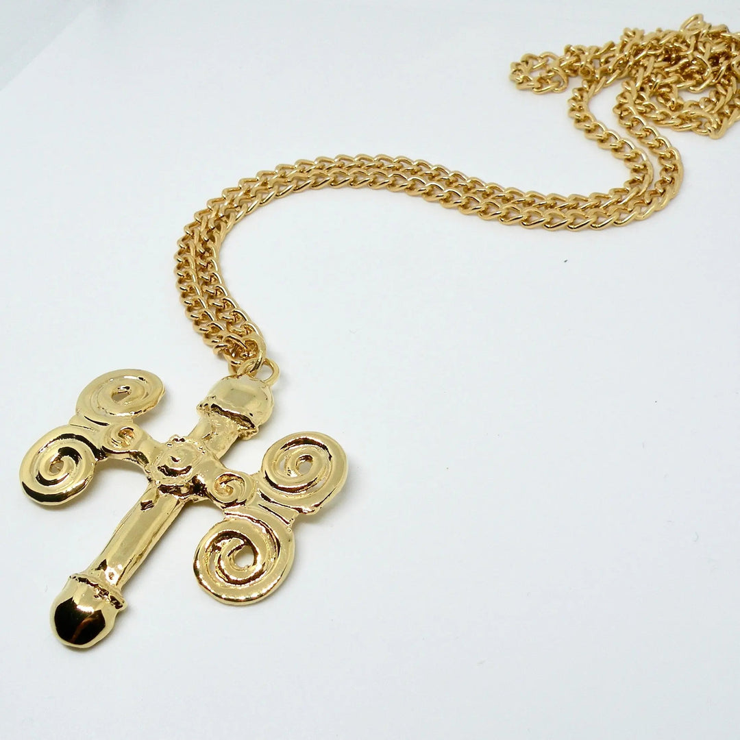 Halskæde, panser kæde med stort kors, forgyldt messing, 90 cm/5 mm Beadhouse of Copenhagen