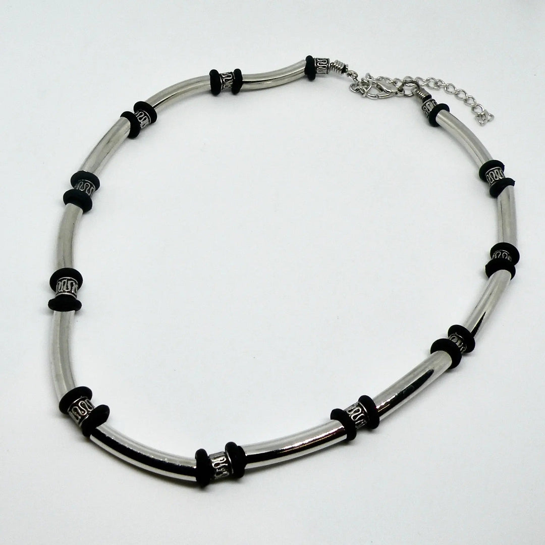 Halskæde, tubes, forsølvet messing, 42-50 cm Beadhouse of Copenhagen