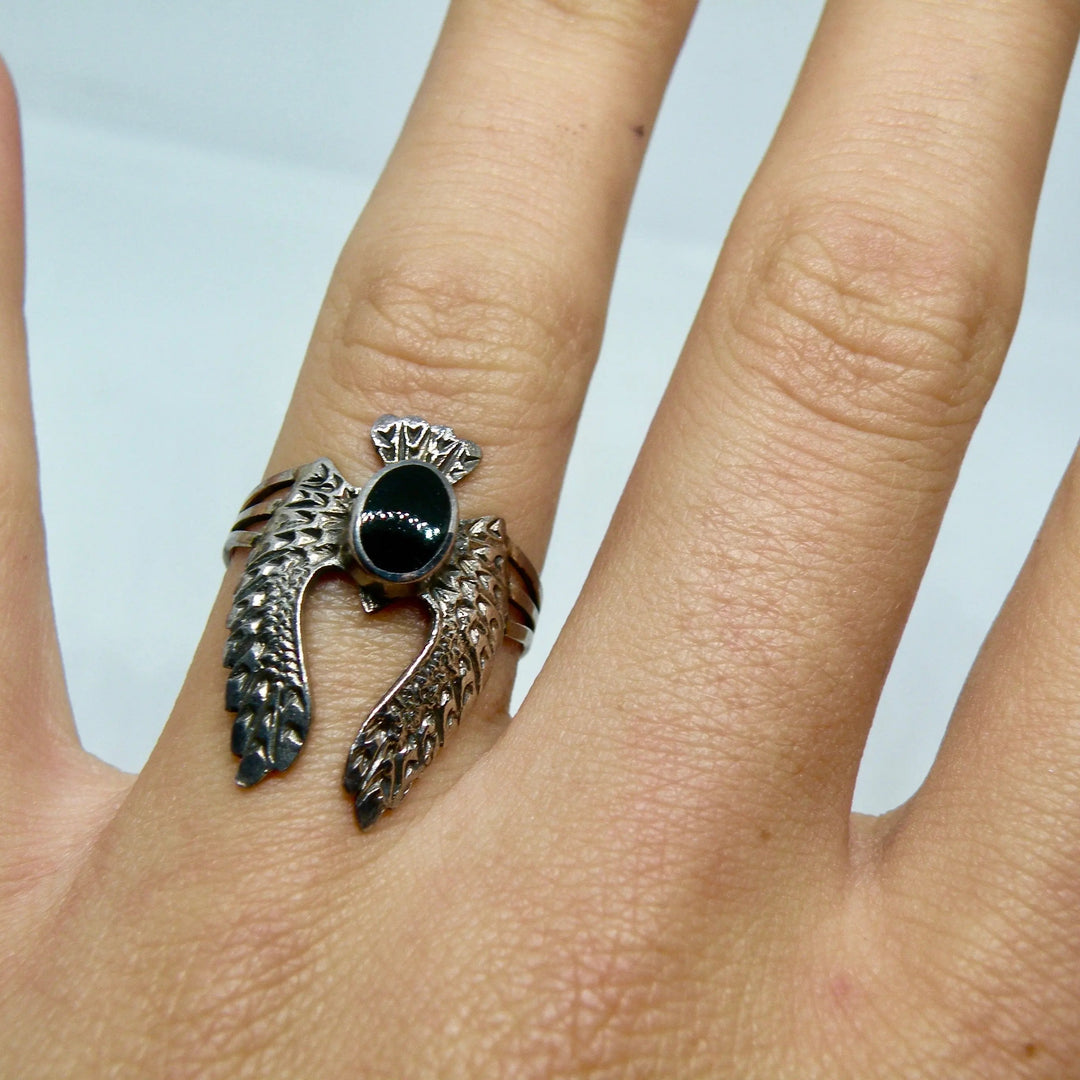 Fingerring, ørn med onyx og turkis, sterlingsølv Beadhouse of Copenhagen