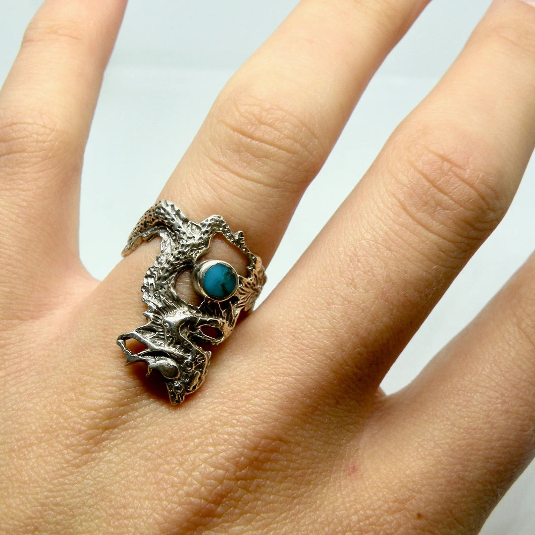 Fingerring drage i sterlingsølv og forgyldt sterlingsølv med turkis og onyx Beadhouse of Copenhagen