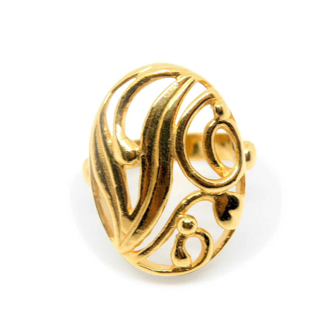 Fingerring, chunky oval med bladmotiv, forgyldt og sterlingsølv Beadhouse of Copenhagen