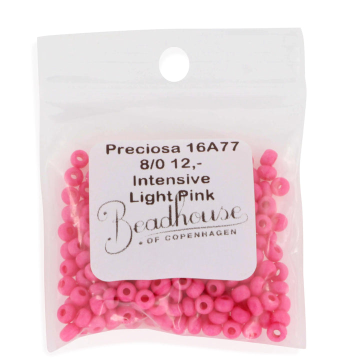 Pink glasperler, preciosa, intensive dark pink dyed chalkwhite, storkøb Preciosa