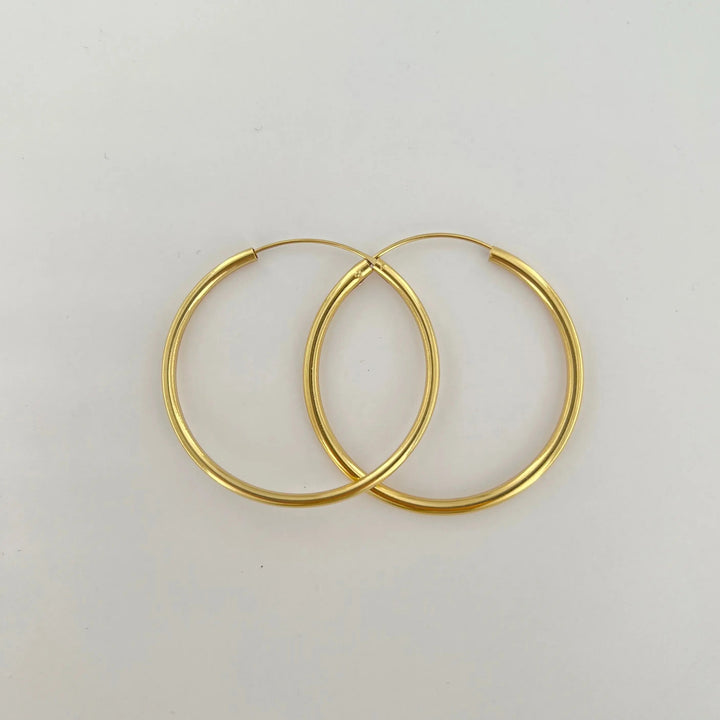 Øreringe, hoops, 50 mm, forgyldt og sterlingsølv BLT